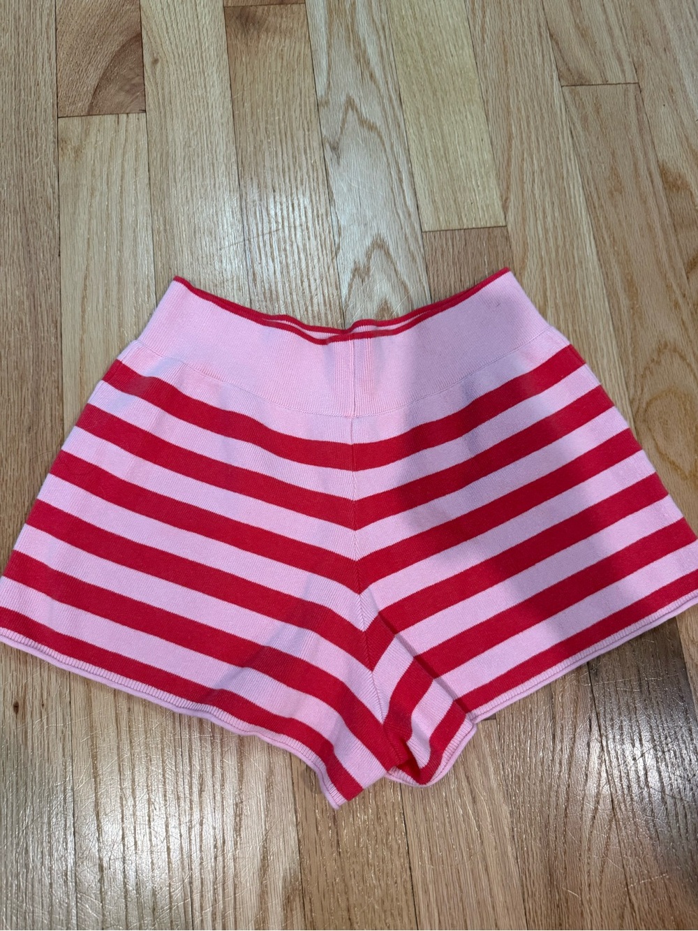 High-Waist Striped Knit Shorts - Pink & Red